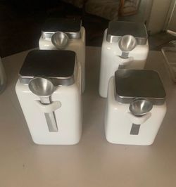 White Kitchen Canister Set with Spoons