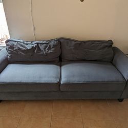 79" Blue Couch with Throw Pillows