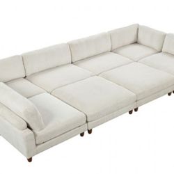 Brand New Beige Super Plush Corduroy Modular Sectional Sofa 
