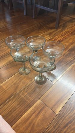 Set Of 5 Margarita Glasses Green Seed Glass 