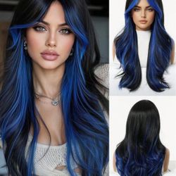 26" blue and  black wig 