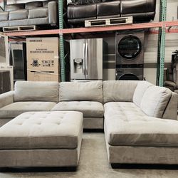 Miles Fabric Sectional with Ottoman, Gray