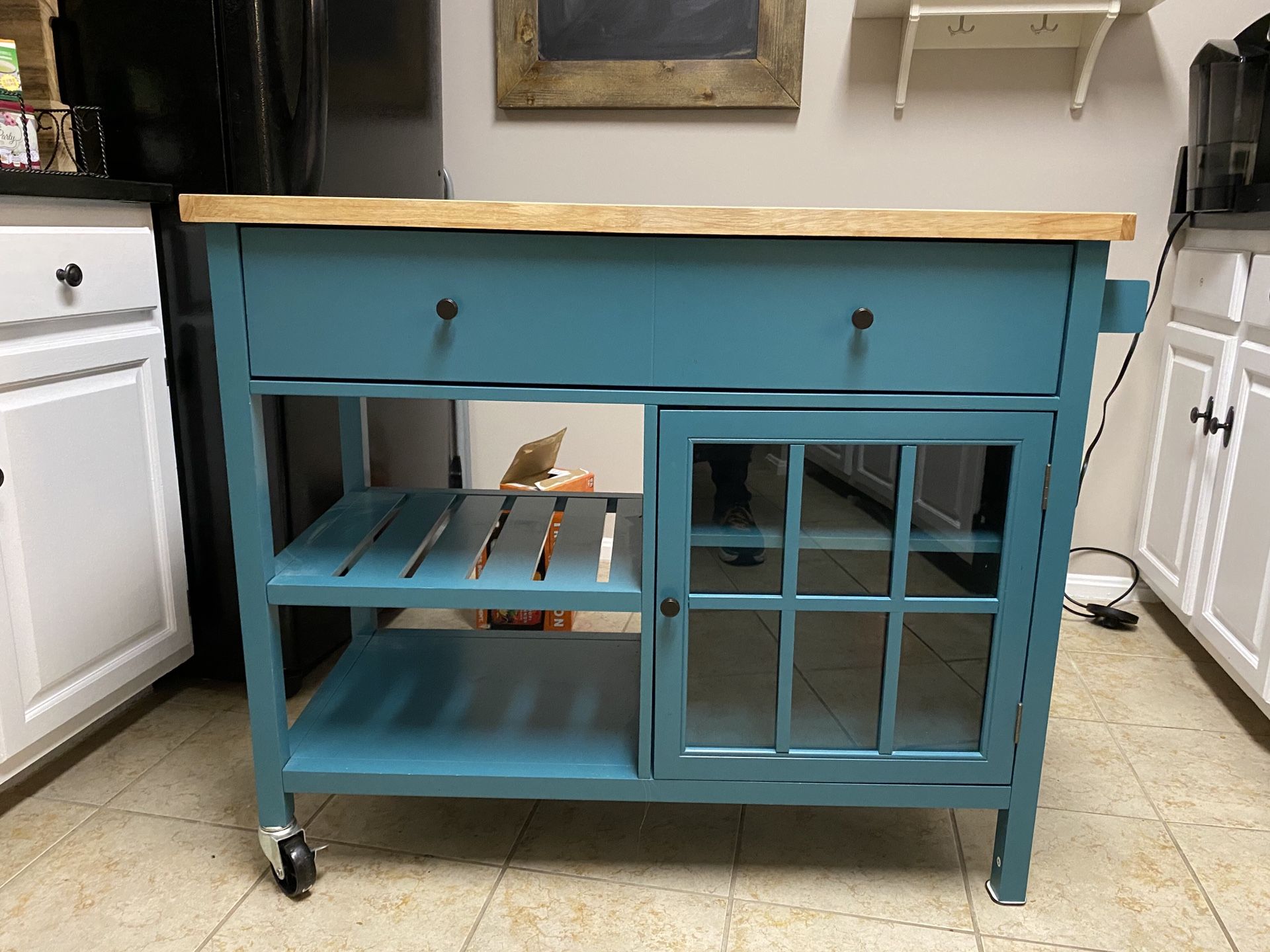 Teal Butcher Block Kitchen Island