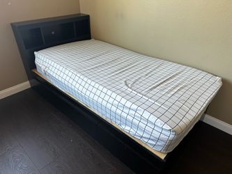 Twin Bed Frame with Headboard Storage and Drawers