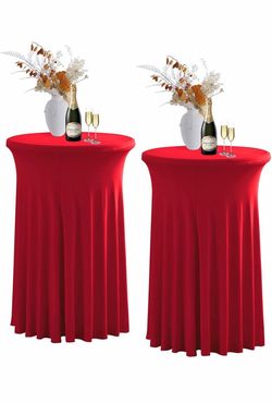 Jeloris 2 Pack Round Cocktail Table Covers with Skirt 24"x43" Spandex Stretch Cocktail Tablecloths with Wavy Drapes Fitted High Top Bar Table Skirt fo