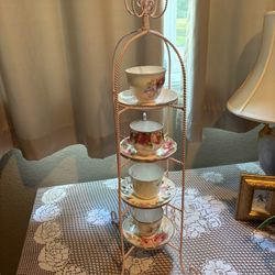 Cup & Saucer Metal Standing Server & Cup & Saucer Wall Hanging display. Two Items-One Price. 