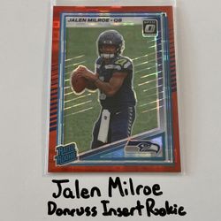 Jalen Milroe Seattle Seahawks QB Donruss Short Print Insert Rookie Card. 