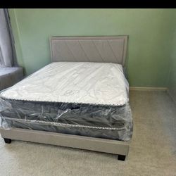 Comfort & Elegant Queen Bed Frame ‼️ Includes Mattress And Box Spring For Only $349 Ready For Delivery Today🚛
