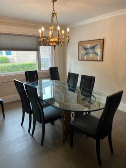 Glass Top Dining Table with 8 Chairs