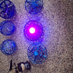 DRONES-SIX HAND THROWN UFOS- AND ONE BATMAN COPTER