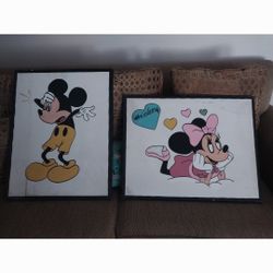 Mini and Mickey Mouse Paintings On Canvas $35 For Pair