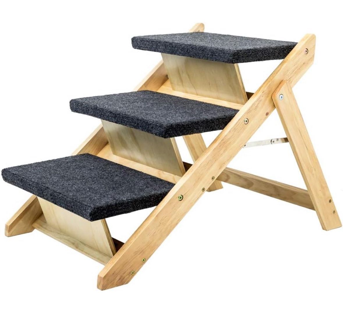 MEWANG Wood Pet Stairs/Pet Steps - Foldable 3 Levels Dog Stairs & Ramp Perfect for Beds and Cars - Portable Dog/Cat Ladder Up to 110 Pounds