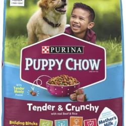 Puppy Chow Dry Dog Food, Tender & Crunchy High Protein Real Beef & Rice, 15 lb Bag, Provides 100% Complete and Balanced Nutrition