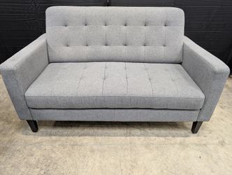 Modern Grey Tufted Fabric Loveseat Sofa