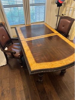 8-Piece Dining Room w/ Burl Wood & Leather Chairs