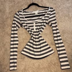 H&M Striped Long Sleeve Fitted Top