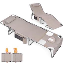 Heavy Duty Tanning Chair with Face Hole Adjustable 5-Position Folding Chaise Lounge Chairs for Outside Portable Lay Flat Beach Lounge Chair for Outdoo