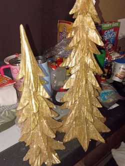 Gold Glitter Christmas Tree Decorations Set of 2