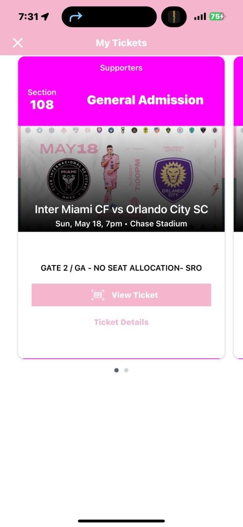 1 SINGLE TICKET INTER MIAMI TICKET SUPPORTERS SECCION