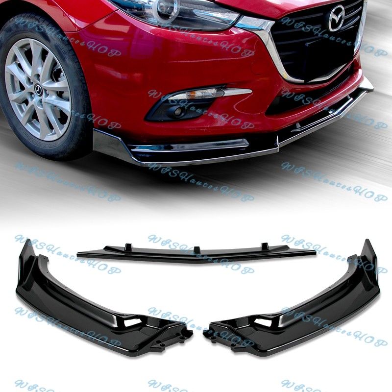 For 2014-2018 Mazda 3 Axela Painted Black Front Bumper Body Kit Spoiler Lip 3PCS -(2-PU-681-PBK