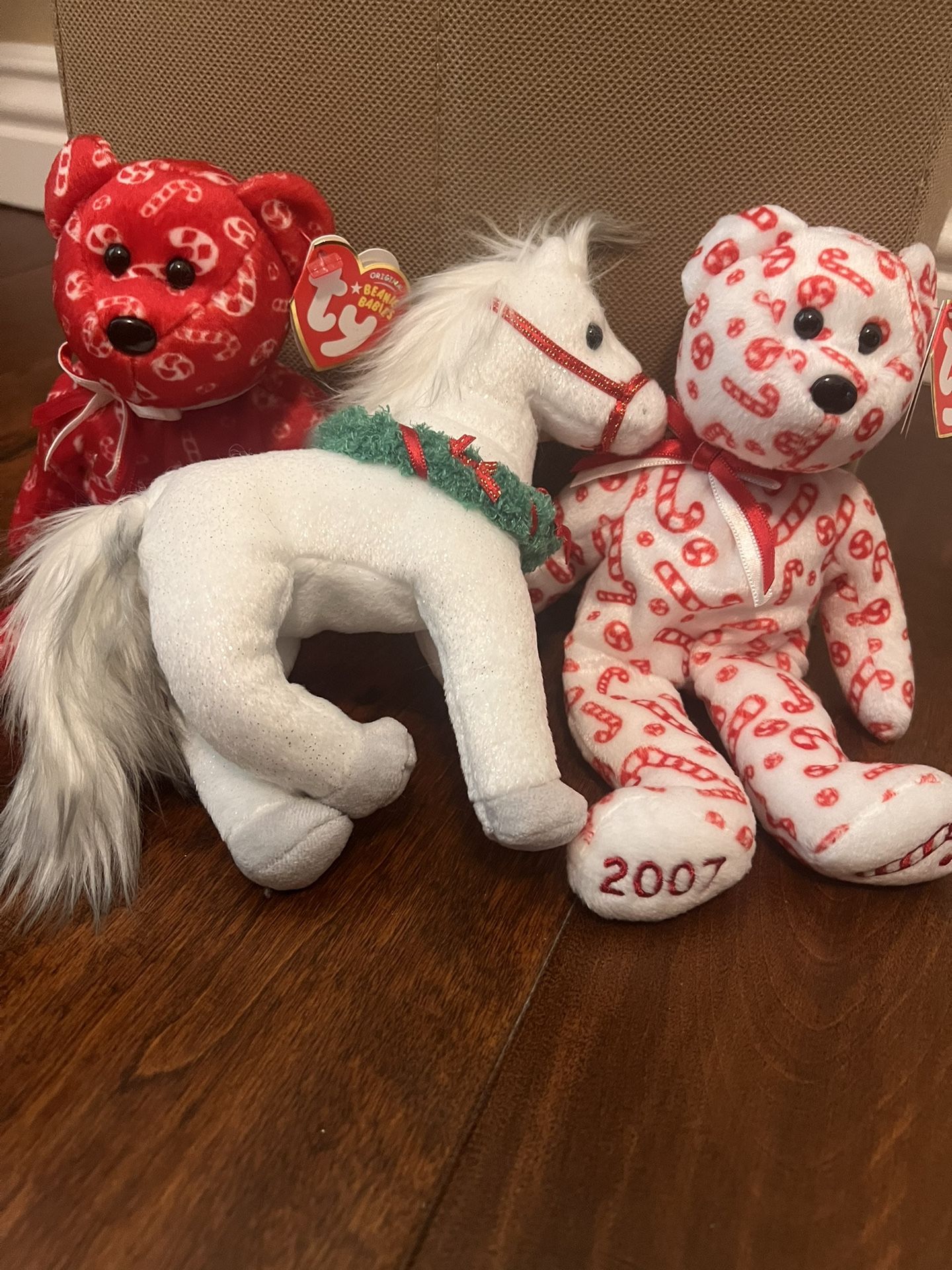 Ty Beanie Babies Candy Cane bears & Sleighride p