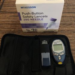 Press, button, safety needles for diabetics