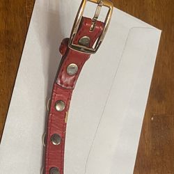 Vintage Red Leather Bracelet Gold Studs