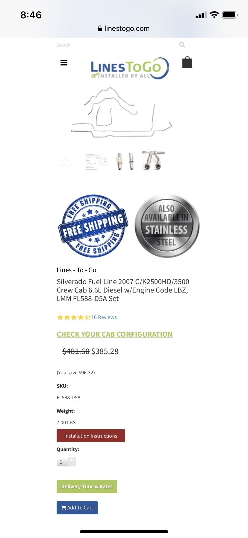 2007-2010 Chevy fuel line