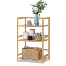 Magshion Bamboo Bookshelf 3-Tier Narrow Adjustable Shelving Units Display Shelf Living Room Bookcase Freestanding Storage Stand for Home Office Librar