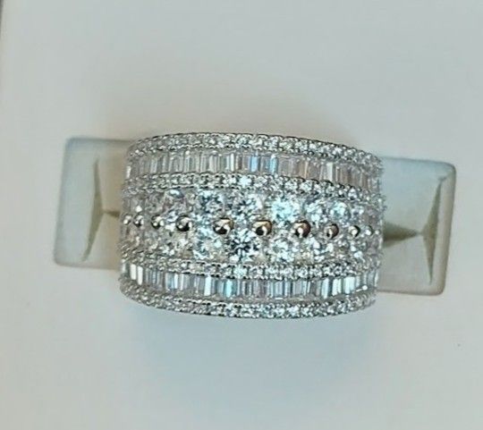 Wide Band White Cubic Zirconia Rohdium over Sterling Silver 4.50ctw Ring (NWT)
