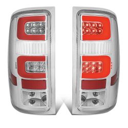 GMC Sierra 07-13 LED 3D Red Chrome Housing Clear Taillights  Luces traseras LED 3D con carcasa cromada roja y lente transparente para GMC Sierra 07-13