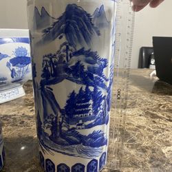 Chinese Vintage Antique Style Blue and White Umbrella Holders 