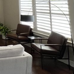 Set of 2 Brown Faux Leather Armchairs – Mid-Century Modern