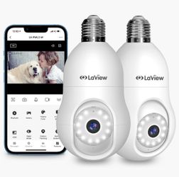 LaView 4MP Bulb Security Camera 2.4GHz 360° 2K Wireless “WiFi” Home / Business Surveillance Security Cameras (2 Pack) Brand New