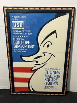Vintage Original 1968 Madison Square Garden Opening Night Framed Poster USO