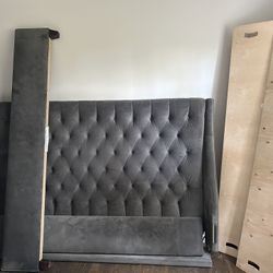 Lux Gray Velvet Tufted Bed frame From Arhaus
