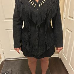 Women’s Vintage Western Native American Bone & Fringe Size LargeBlack Suede