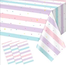 2 Pack Sprinkle Ice Cream Tablecloth Party Decorations, Ice Cream Birthday Plastic Party Supplies, Donut Disposable Rectangle Table Cover for Kids Gir