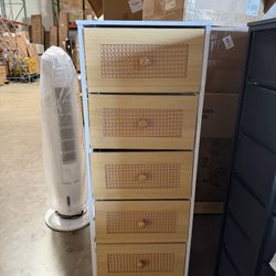 Rattan Dresser, Tall Fabric Storage Tower, Chests of Drawers with Handles - Organizer Unit for Bedroom, Hallway, Entryway, Closets - 6 Drawers (White 