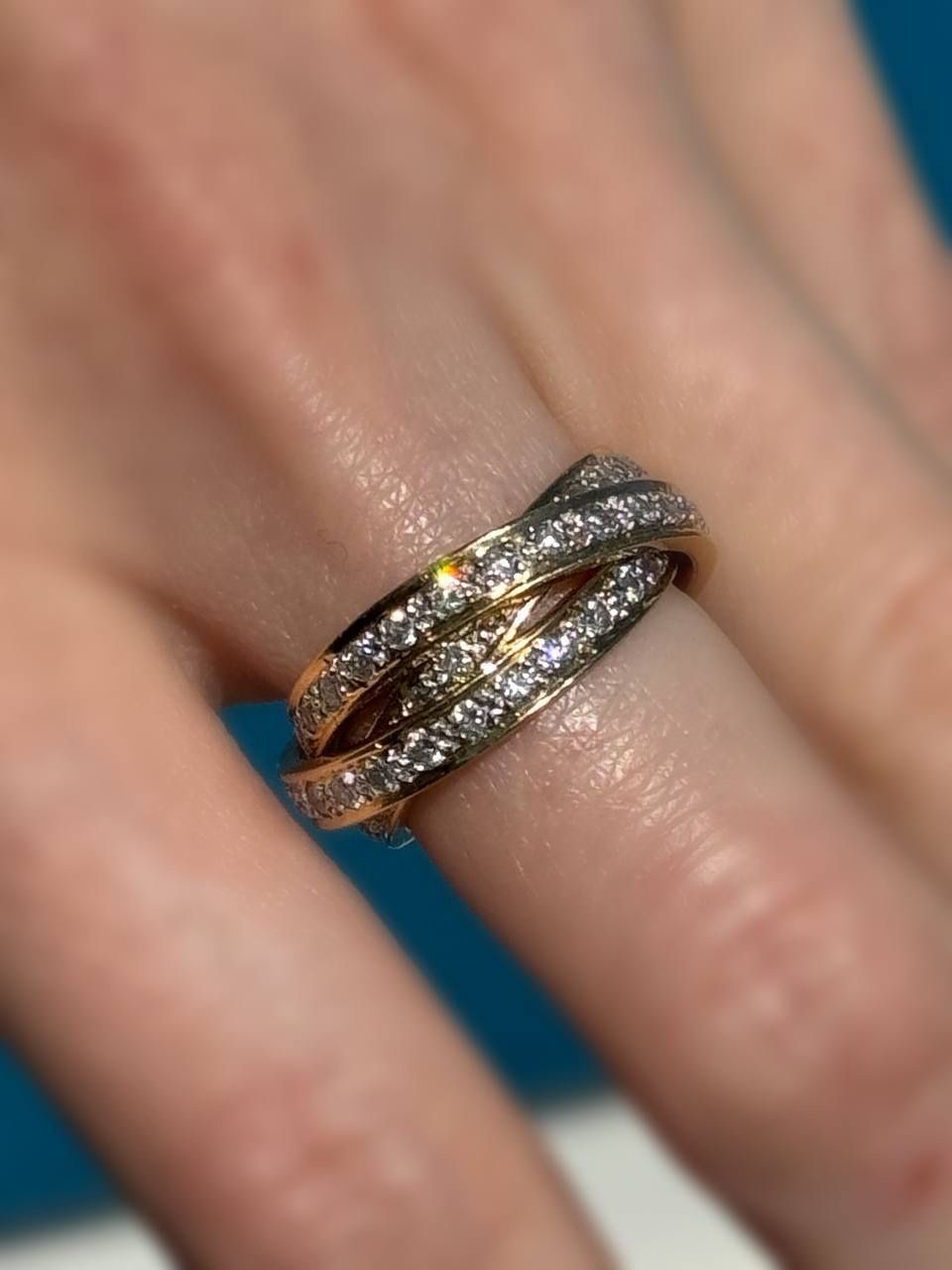 Jewelry 18k solid yellow gold 2.2 CTW Diamond estate trinity rolling ring size 4.5
