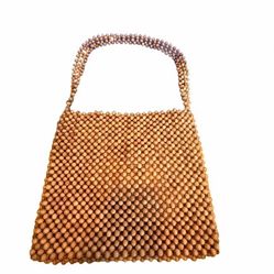Vintage Wooden Beaded Handbag – Boho Brown Statement Purse