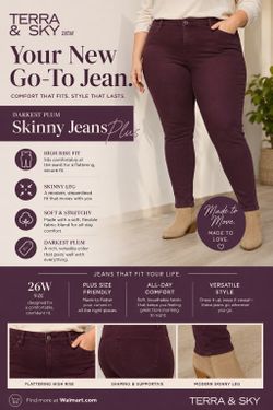 Terra & Sky High Rise Skinny Jean Darkest Plum 26W