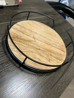 Round Metal Wooden Decor Tray