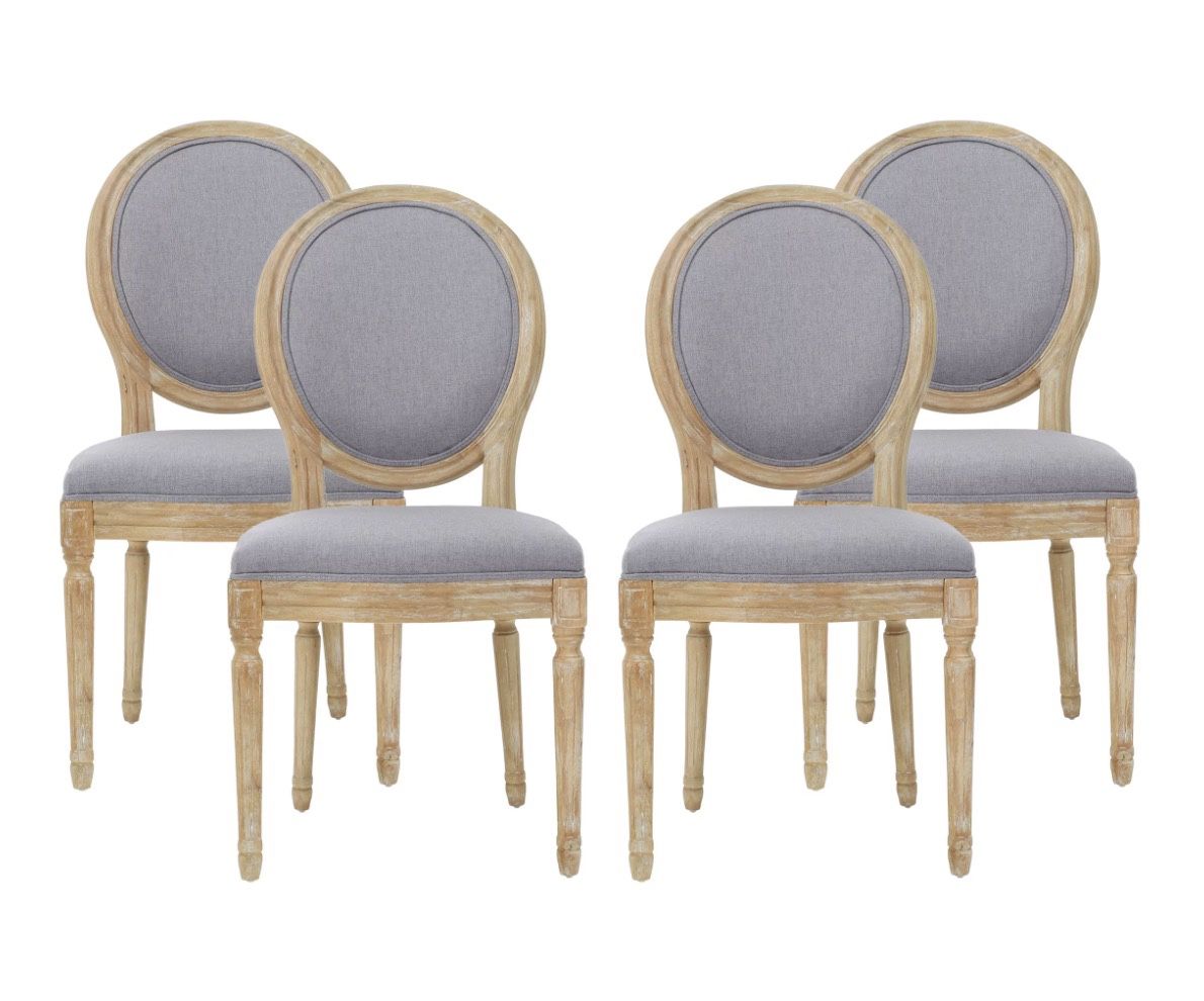 Noble House Karter Indoor French Fabric Dining Chairs, Set of 4, Light Gray (please be advised that sets may be missing pieces or otherwise incomplete