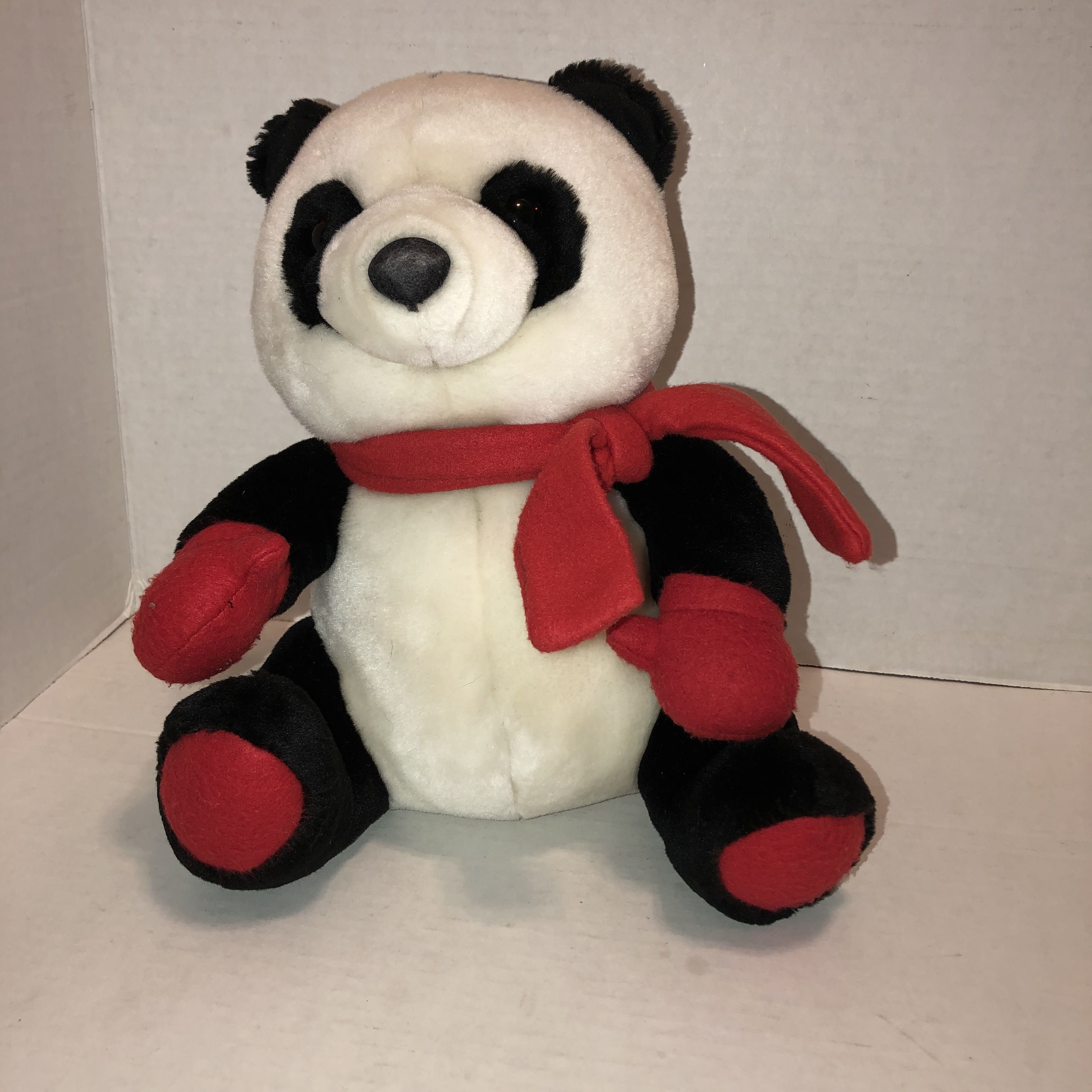 Hallmark panda bear plush soft toy stuffed animal w Christmas tree on scarf 10"