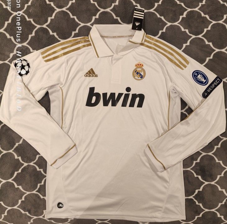 Cristiano Ronaldo 2011 12 Real Madrid Adidas GOLD MENS Long Sleeve White UCL champions league jersey