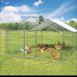 Large Metal Chicken Coop for 25 Chickens Walk in Poultry Cage Heavy Duty Spire Shaped Chicken Run House Outdoor Chicken Pen Wire Fence Enclosure for Y