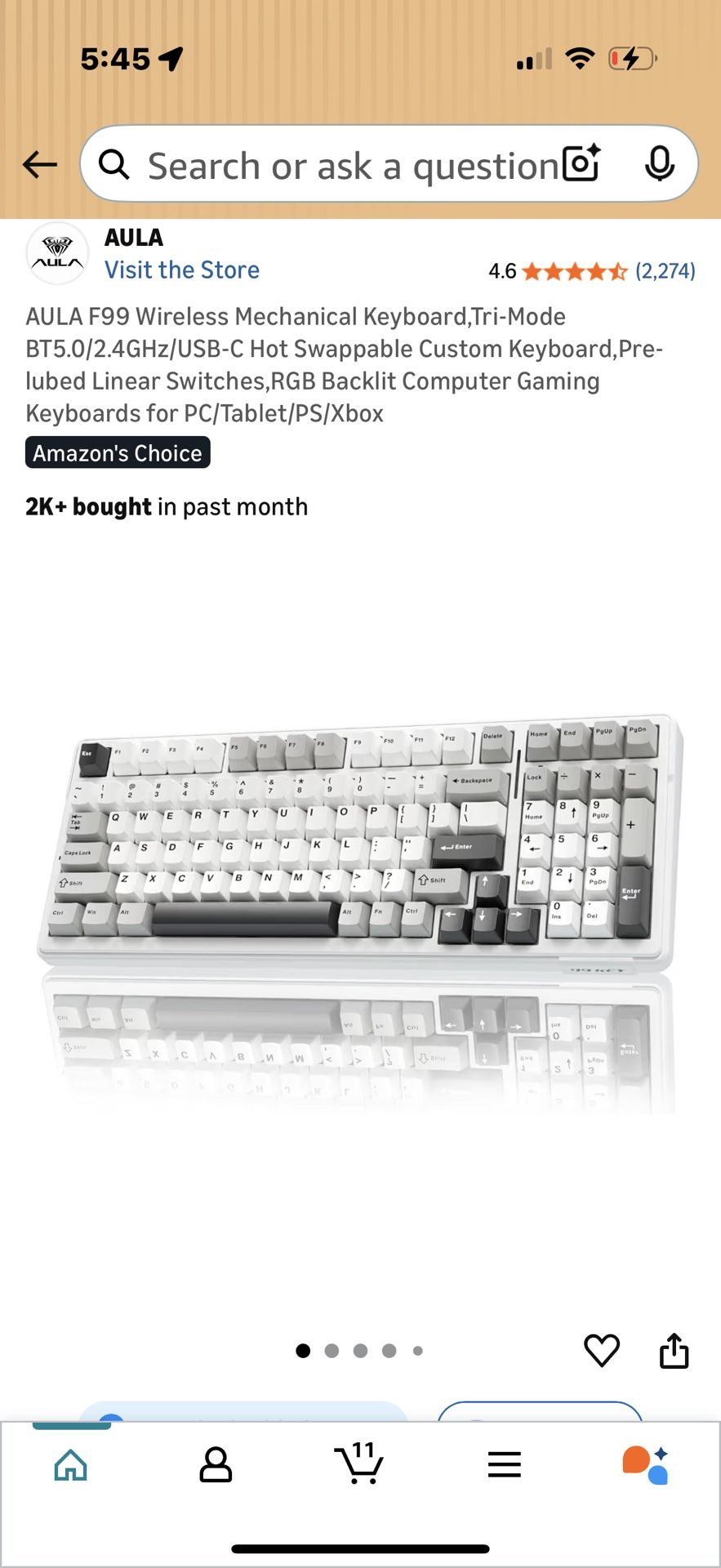 AULA F99 Wireless Mechanical Keyboard,Tri-Mode BT5.0/2.4GHz/USB-C Hot Swappable Custom Keyboard,Pre-lubed Linear Switches,RGB Backlit Computer Gaming