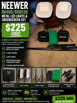 Neewer RB480/RGB530 Metal LED Lights $225 OBO & Greenscreen Set