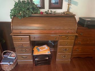 Wood Roll Top Desk with Drawers